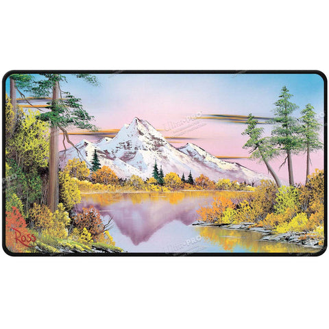 Bob Ross Mighty Mountain Lake Black Stitched Playmat
