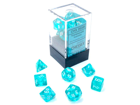 Translucent: Mini-Polyhedral Teal/white 7-Die Set
