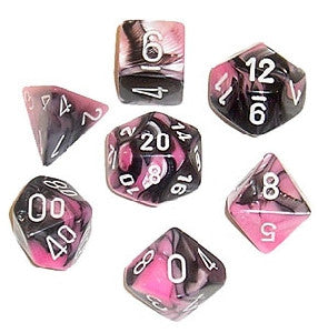 Gemini: Mini-Polyhedral Black-Pink/white 7-Die Set