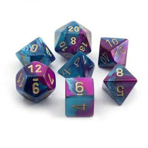 Gemini: Mini-Polyhedral Purple-Teal/gold 7-Die Set