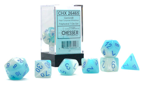 Gemini: Poly Pearl Turquoise-White/blue Luminary 7-Die Set