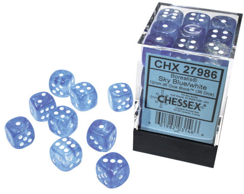 Chessex: Borealis 12mm D6 Block (36) - Borealis Sky Blue/White