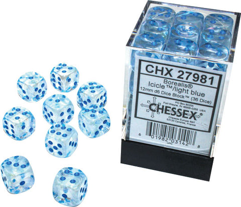 Chessex: Luminary 12mm D6 Block (36) - Icicle/Light Blue
