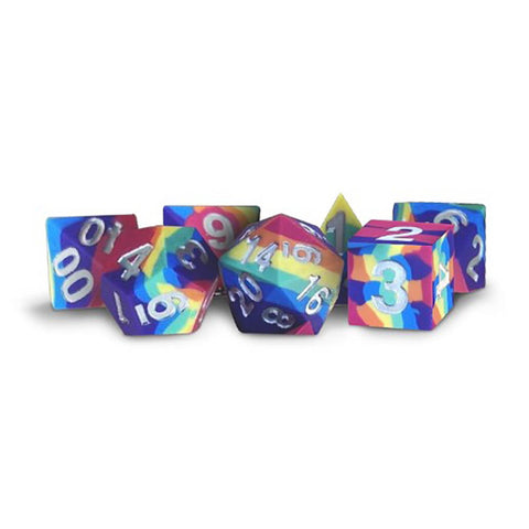 7 Count Dice Poly Set: 16mm Sharp-Edge Silicon Rubber - Rainbow