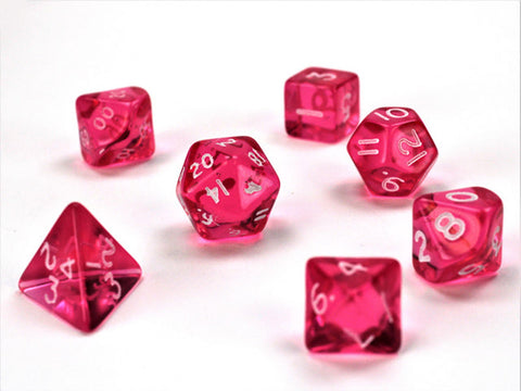 Translucent: Mini-Polyhedral Pink/white 7-Die Set