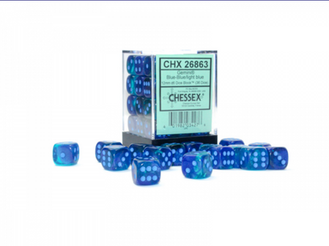 Chessex: Gemini 12mm D6 Block (36) - Blue-Blue/Light Blue Luminary