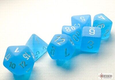 Frosted: Mini-Polyhedral Caribbean Blue/white 7-Die Set