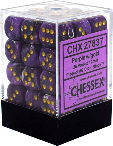 Chessex: Vortex 12mm D6 Block (36) - Purple/Gold/Black