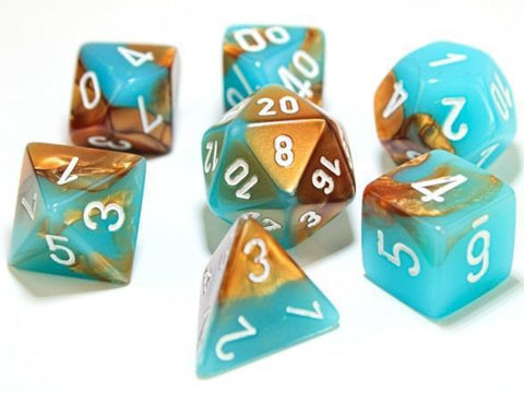 Chessex: Gemini 7-Die Set - Copper/Turquoise/White