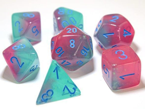Chessex: Gemini 7-Die Set - Gel Green/Pink/Blue