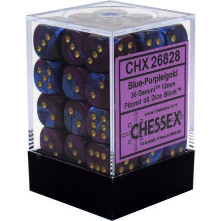 Chessex: Gemini 12mm D6 Block (36) - Blue Purple/Gold
