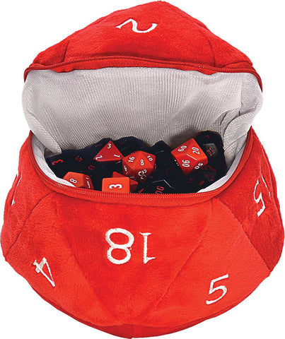 D20 Plush Dice Bag for Dungeons & Dragons - Red & White