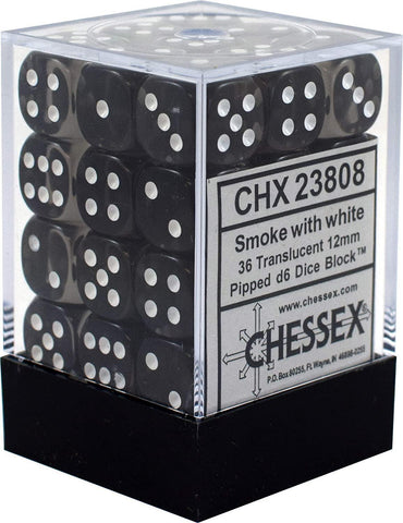 Chessex: Translucent 12mm D6 Block (36) - Smoke/White