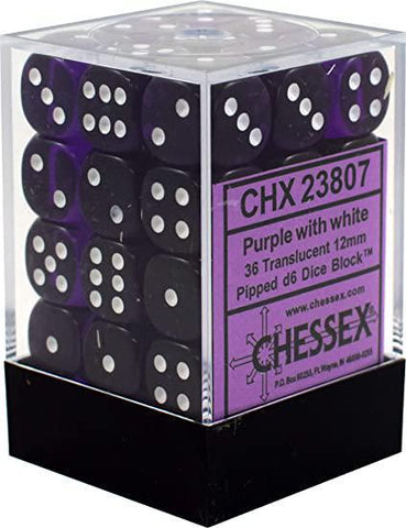 Chessex: Translucent 12mm D6 Block (36) - Purple/White