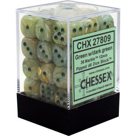 Chessex: Marble 12mm D6 Block (36) - Green/Dark Green