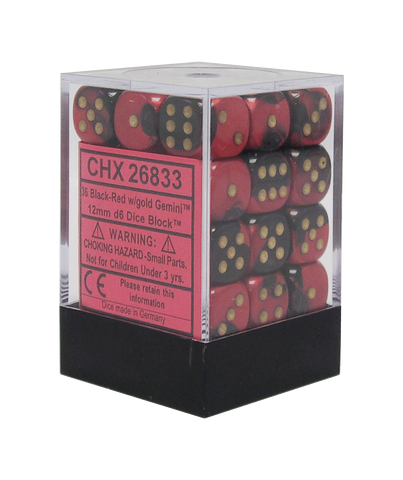 Chessex: Gemini 12mm D6 Block (36) - Black Red/ Gold