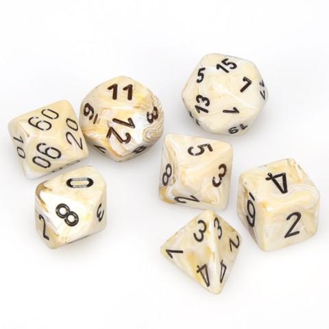 Chessex: Marble 7-Die Set - Ivory/Black