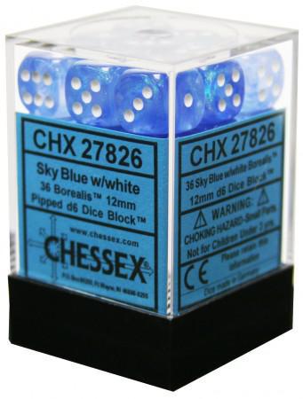 Chessex: Borealis 12mm D6 Block (36) - Sky Blue/White/Black