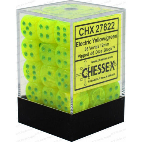 Chessex: Vortex 12mm D6 Block (36) - Electric Yellow/Green