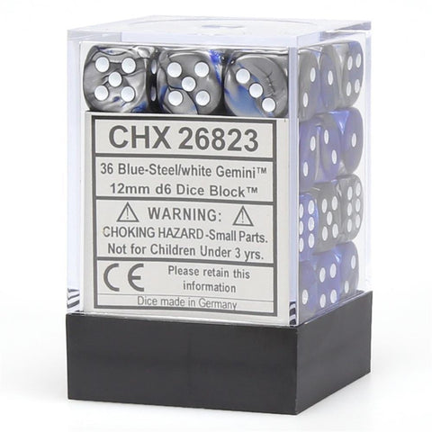 Chessex: Gemini 12mm D6 Block (36) - Blue Silver/White