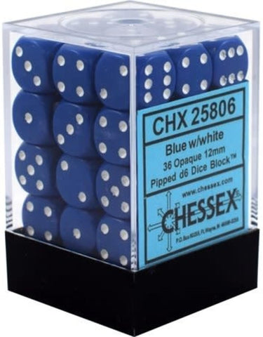 Chessex: Opaque 12mm D6 Block (36) - Blue/White