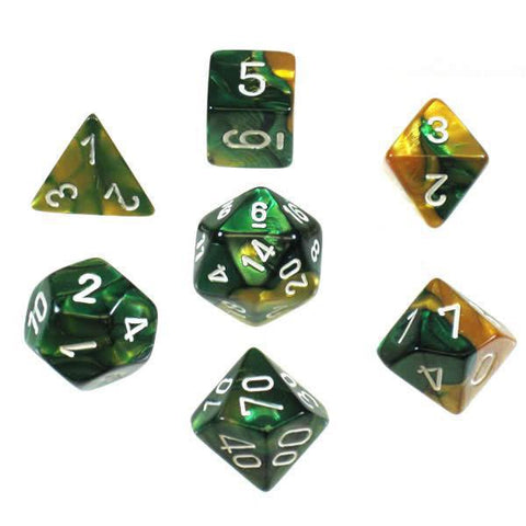Chessex: Gemini 7-Die Set - Gold Green/White