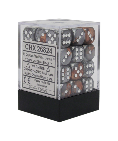 Chessex: Gemini 12mm D6 Block (36) - Copper Steel/White