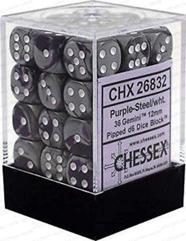 Chessex: Gemini 12mm D6 Block (36) - Purple Steel/White