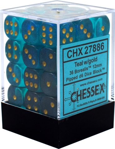 Chessex: Borealis 12mm D6 Block (36) - Borealis Purple/White