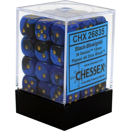 Chessex: Gemini 12mm D6 Block (36) - Black Blue Gold/Black