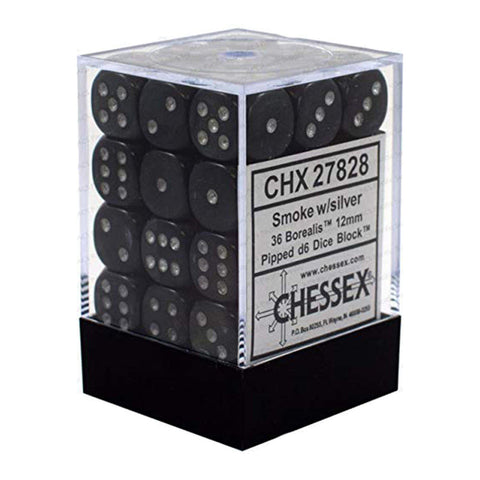 Chessex: Borealis 12mm D6 Block (36) - Smoke/Silver
