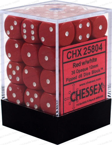 Chessex: Opaque 12mm D6 Block (36) - Red/White