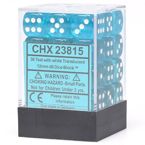 Chessex: Translucent 12mm D6 Block (36) - Teal/White