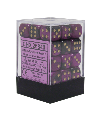 Chessex: Gemini 12mm D6 Block (36) - Black Purple/Gold