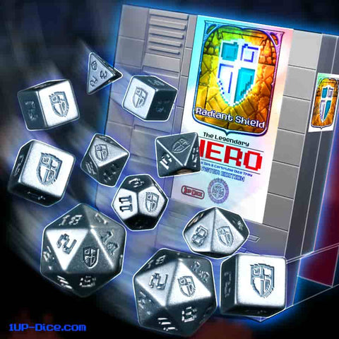 1UP Dice: Polyhedral Cartridge 7ct Sets: Radiant Silver Shield