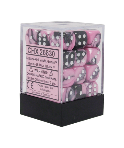 Chessex: Gemini 12mm D6 Block (36) - Black Pink/White