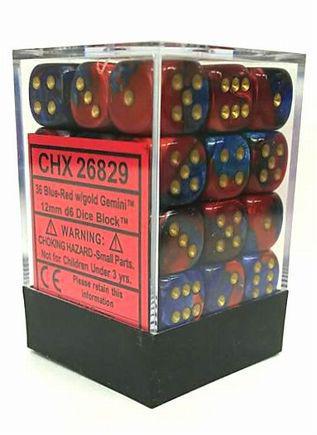 Chessex: Gemini 12mm D6 Block (36) - Blue/Teal/Gold