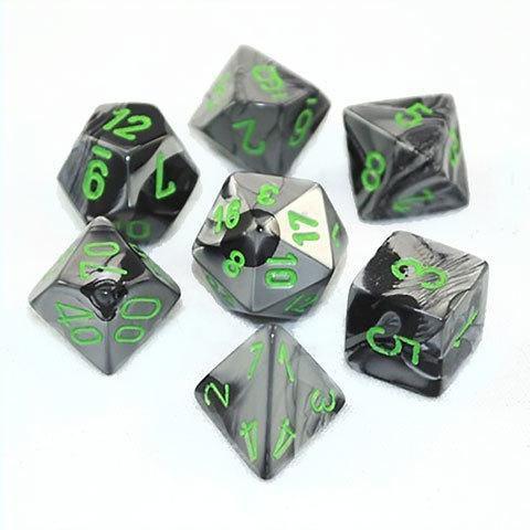 Chessex: Gemini 7-Die Set - Black Grey/Green
