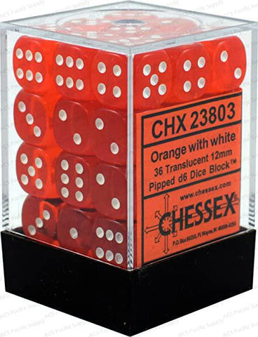 Chessex: Translucent 12mm D6 Block (36) - Orange/White