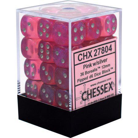 Chessex: Borealis 12mm D6 Block (36) - Pink/Sliver