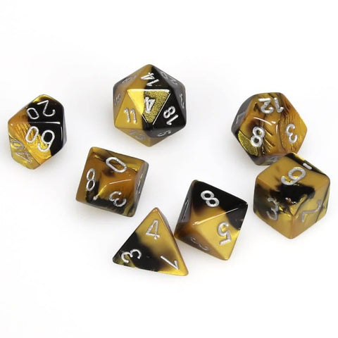 Chessex: Gemini 7-Die Set - Black Gold/Silver