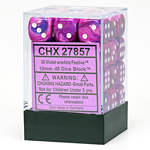 Chessex: Festive 12mm D6 Block (36) - Violet/White