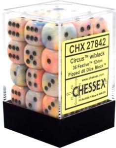 Chessex: Festive 12mm D6 Block (36) - Circus/Black