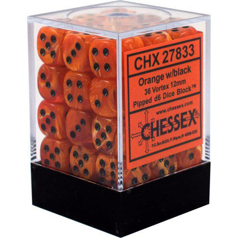 Chessex: Vortex 12mm D6 Block (36) - Orange/Black