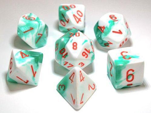 Chessex: Gemini 7-Die Set - Mint Green/White/Orange