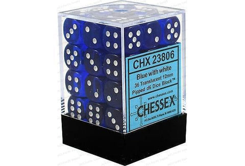 Chessex: Translucent 12mm D6 Block (36) - Blue/White