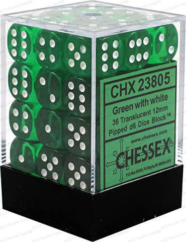 Chessex: Translucent 12mm D6 Block (36) - Green/White
