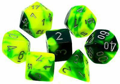 Chessex: Gemini 7-Die Set - Green Yellow/Silver
