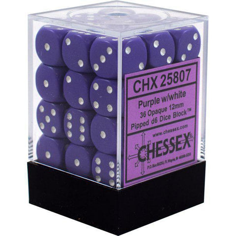 Chessex: Opaque 12mm D6 Block (36) - Purple/White