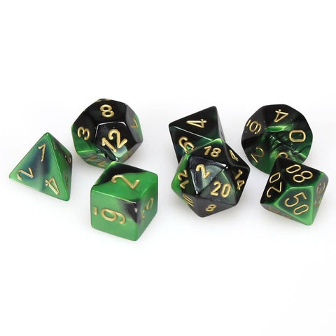 Chessex: Gemini 7-Die Set - Black Green/Gold